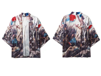 Delacroix Laisvės Pirmaujančių Eugenijus Žmonių Spausdinimo Kimono Megztinis Striukės, Marškiniai Streetwear Hip-Hop Atidaryti Priekiniai Kailis