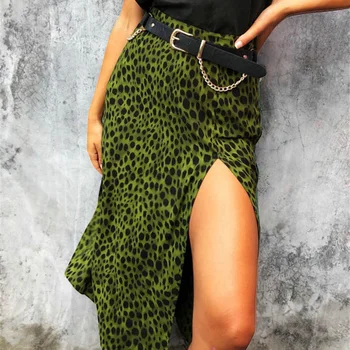 Moteriški sijonai 2022 Elegantiškas Leopardas Spausdinti Sijonas Moterų Pavasario Aukšto Juosmens OLIS Padalinta Sijonas Ponios Atsitiktinis Palaidų Raukiniai Šalies Sijonas